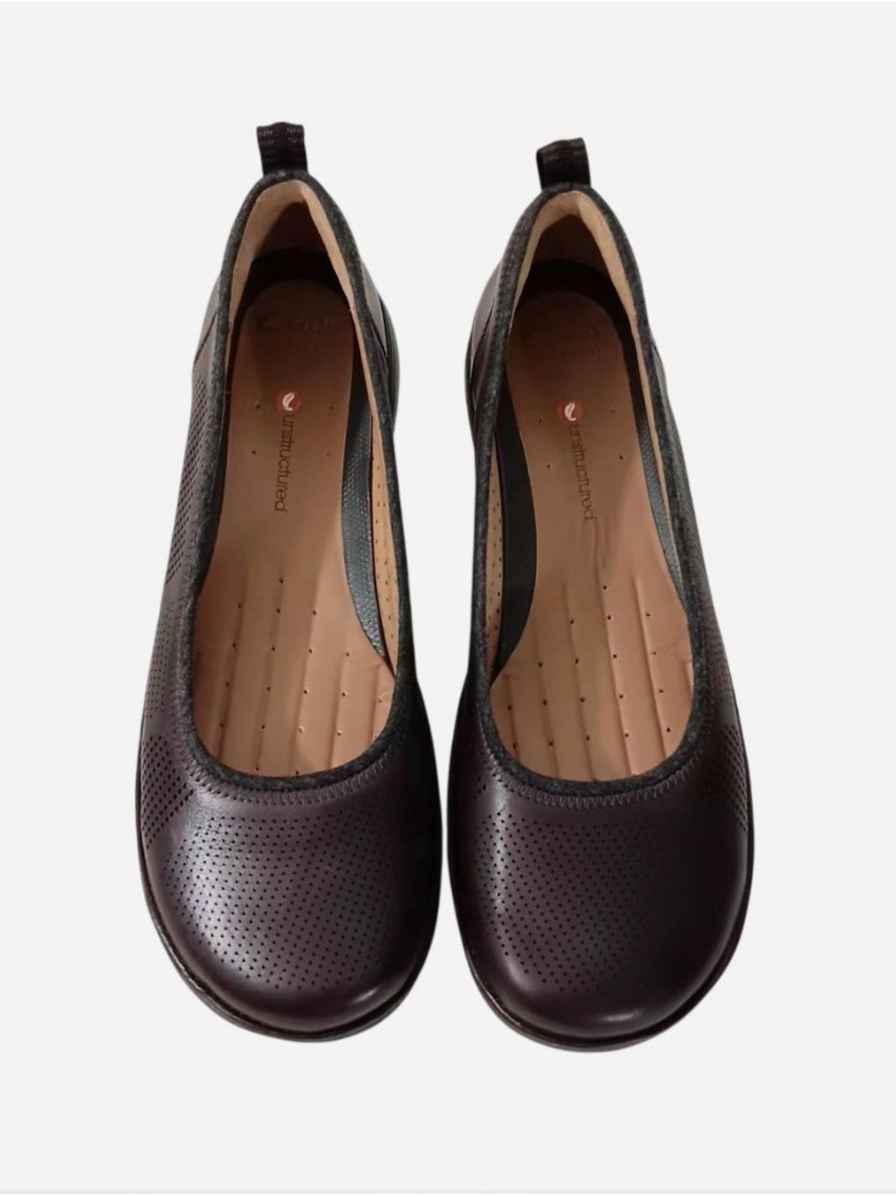 Clarks Unstructured Brown Leather Perforated Comfort Ballet Flats Size 10